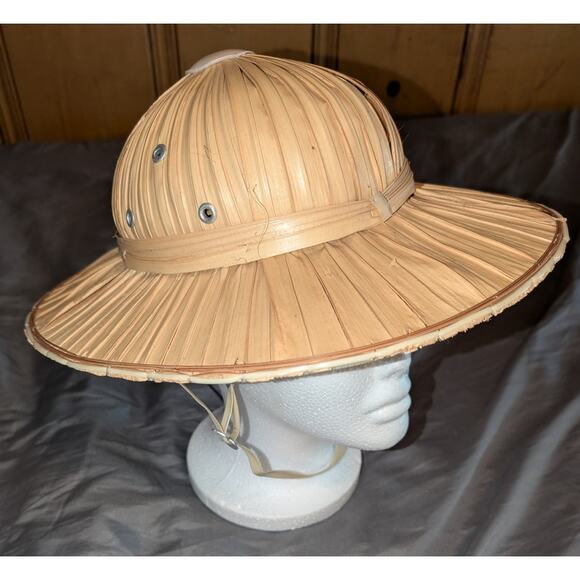 Vintage 1960's Woven Straw Reed Jungle Safari Pith Hat Size M / L